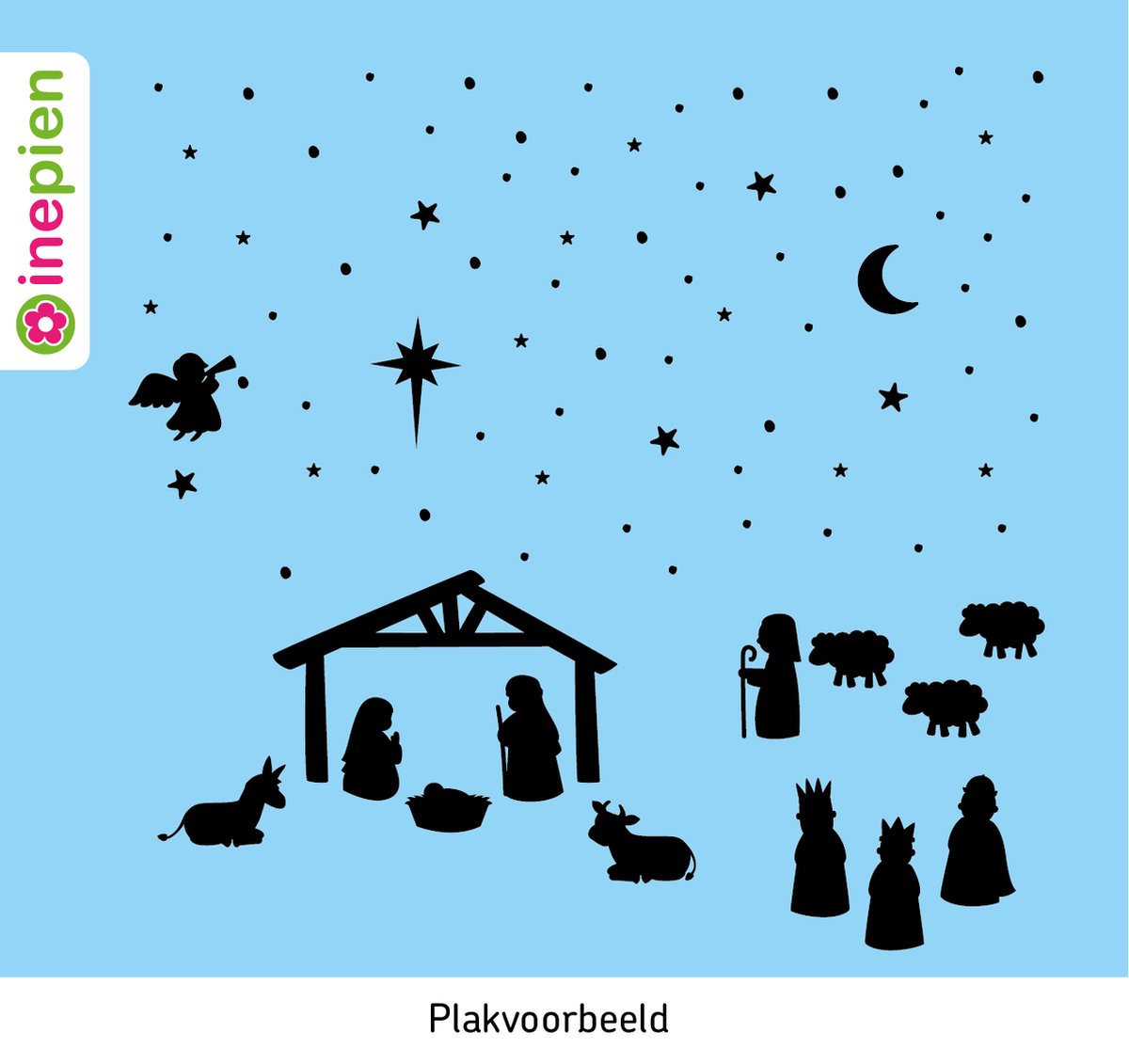 Inepien | herbruikbare raamsticker | Kerstmis | kerststal | zwart